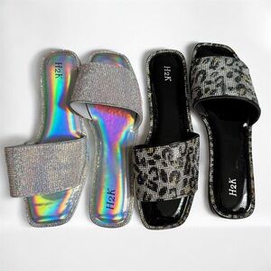 H2K Sparkly Rhinestone Slide Sandals Bundle (2 pairs)